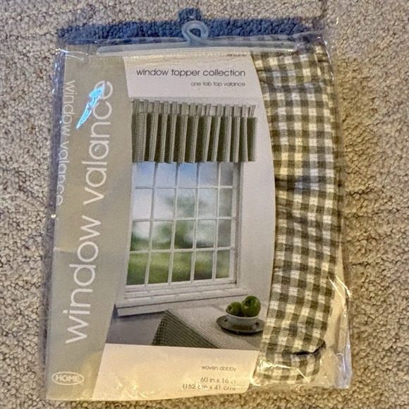 Home Alone Other - Home Window Valance Green & White Gingham Check Cottage Farm One Tab Top 60x16
